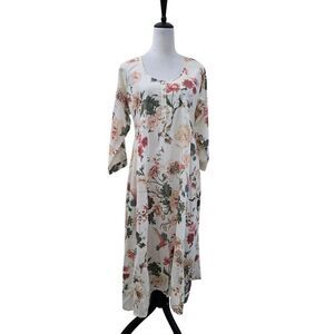 Devi Pleated Floral Maxi Dress Side Zip V Neck Lagenlook Cottage Summer Size L